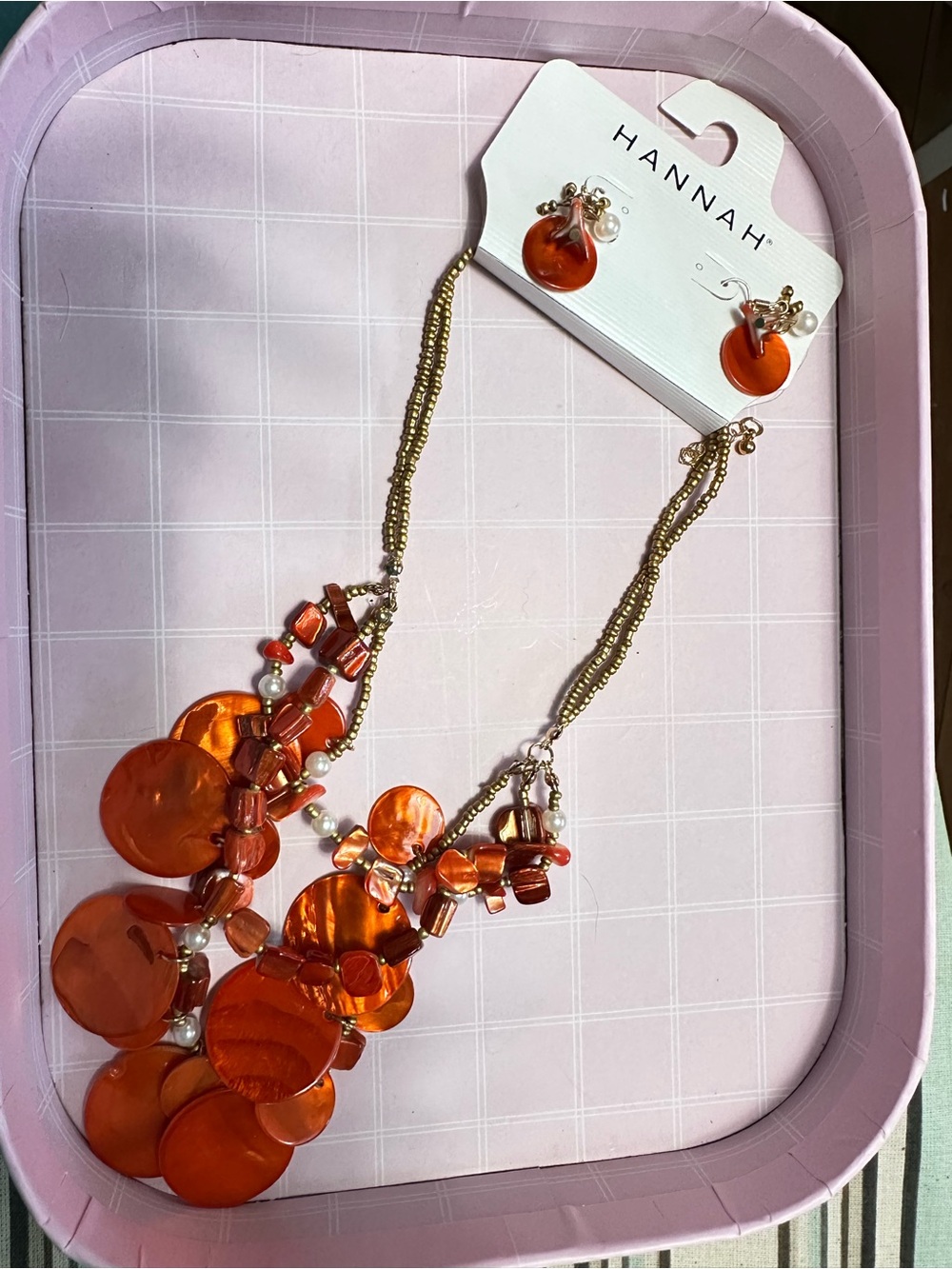 Hannah Orange Multi-Disc Bead Necklace & Earring Set